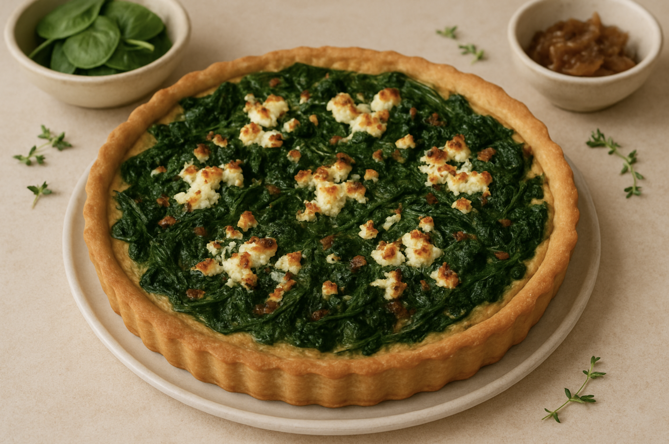 Goat Cheese and Spinach Tart with Caramelized Onions